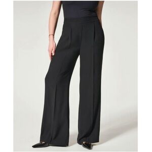 SPANX Black Crepe Pleated Wide Leg Minimalist Style Trousers